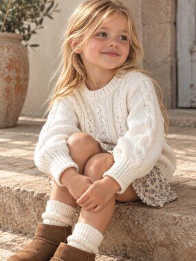 Baby Gap Girls Ivory Cable Knit Cotton Sweater Cottagecore Fisherman Nautical 4T